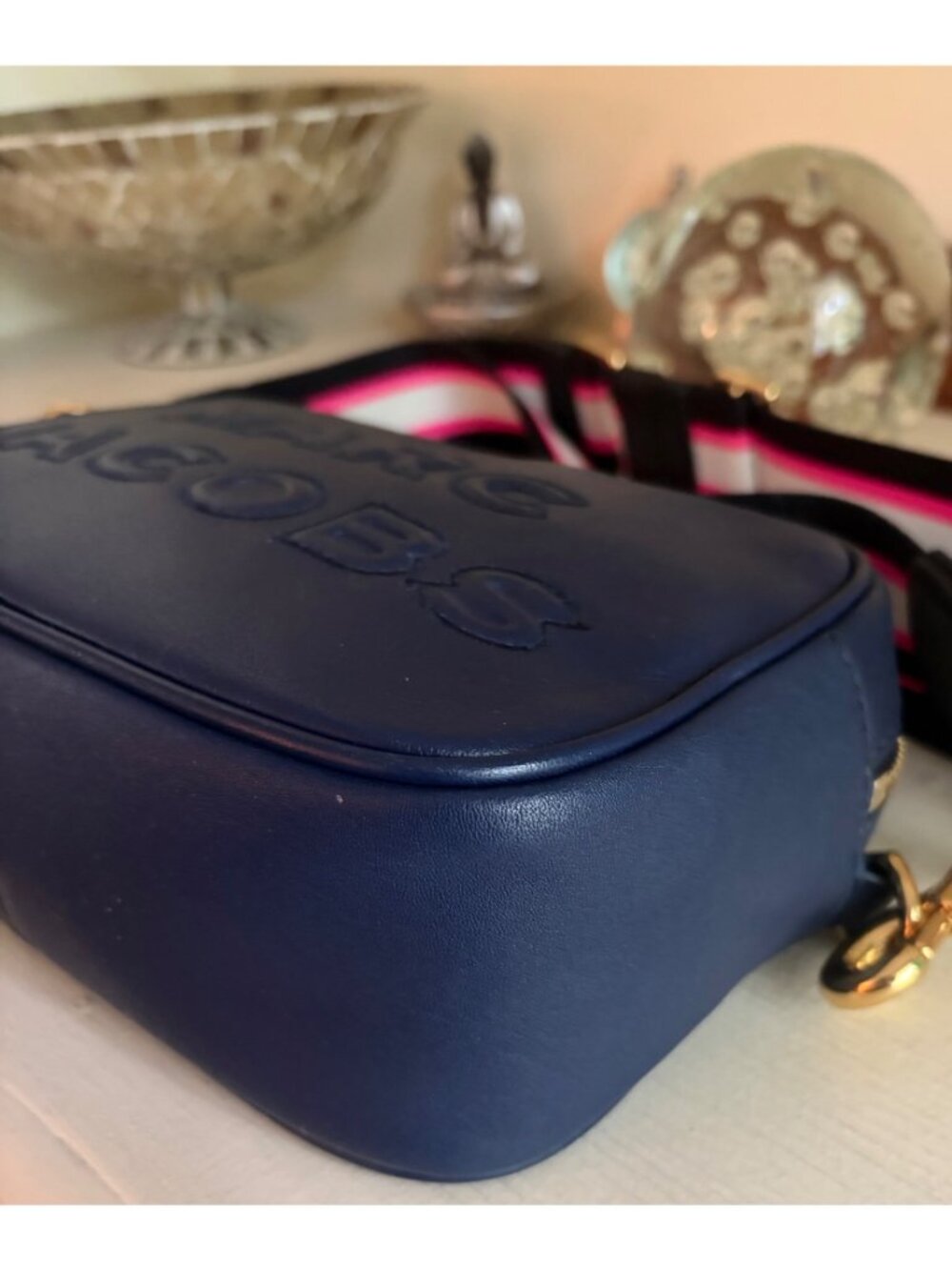 Marc Jacobs The Flash Leather Handbag Dark Navy Crossbody Camera - Picture 13 of 14
